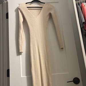 Meshki Beige Long Sleeve Ribbed Dress